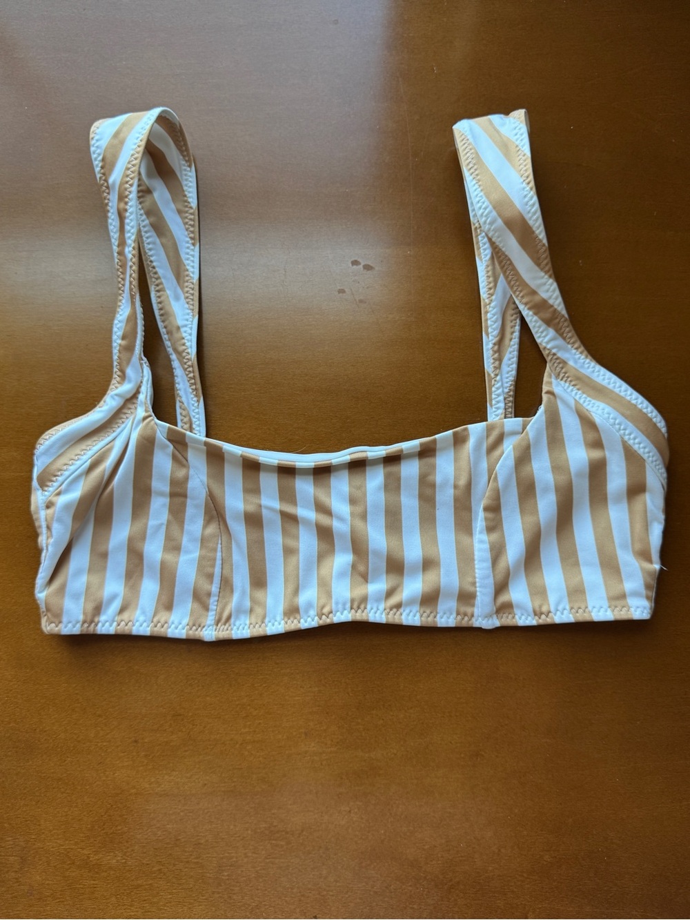 Vertical Striped White and Tan Bikini Set